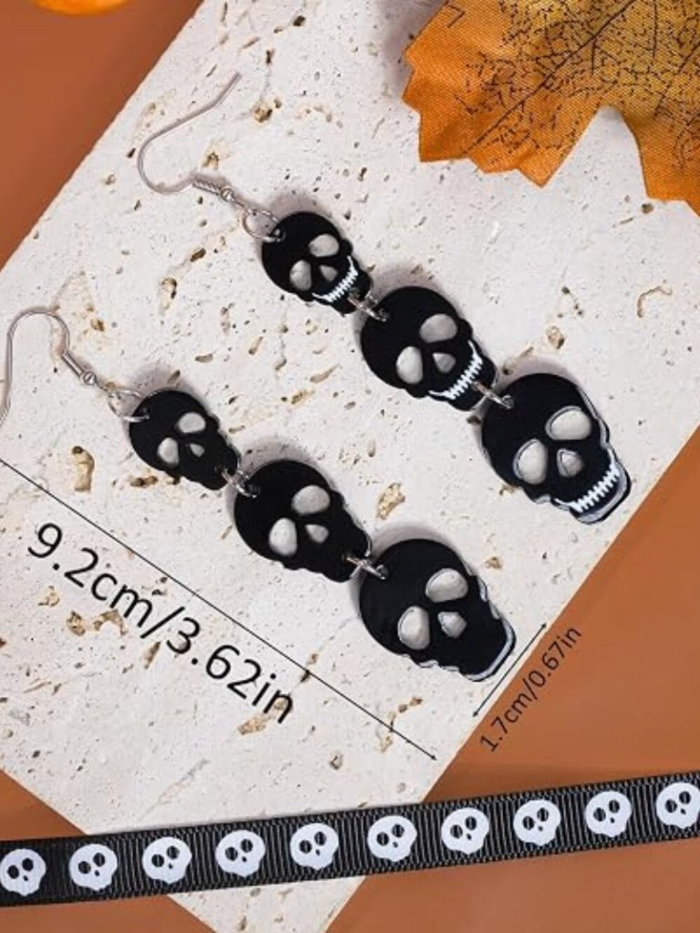 Halloween Earrings Black Skull Bat Drop Dangle Earrings